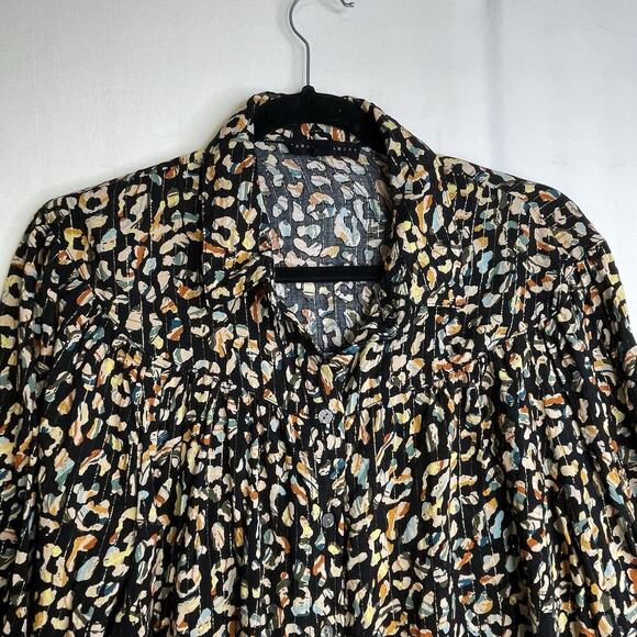Jane and Delancey Blouse SZ XL Button Down Boho Abstract Gold MetallicThread - Picture 3 of 14
